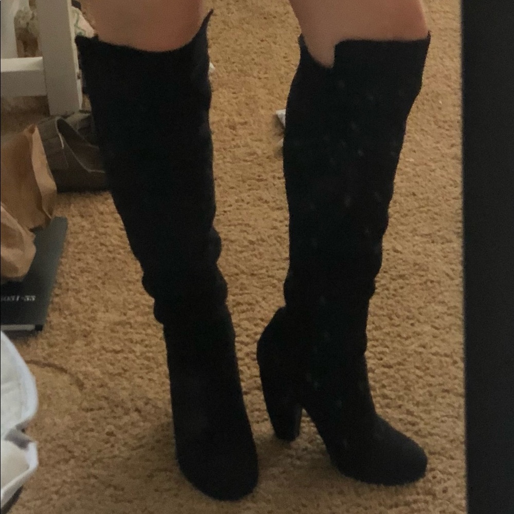 Black Swede Knee High Boots